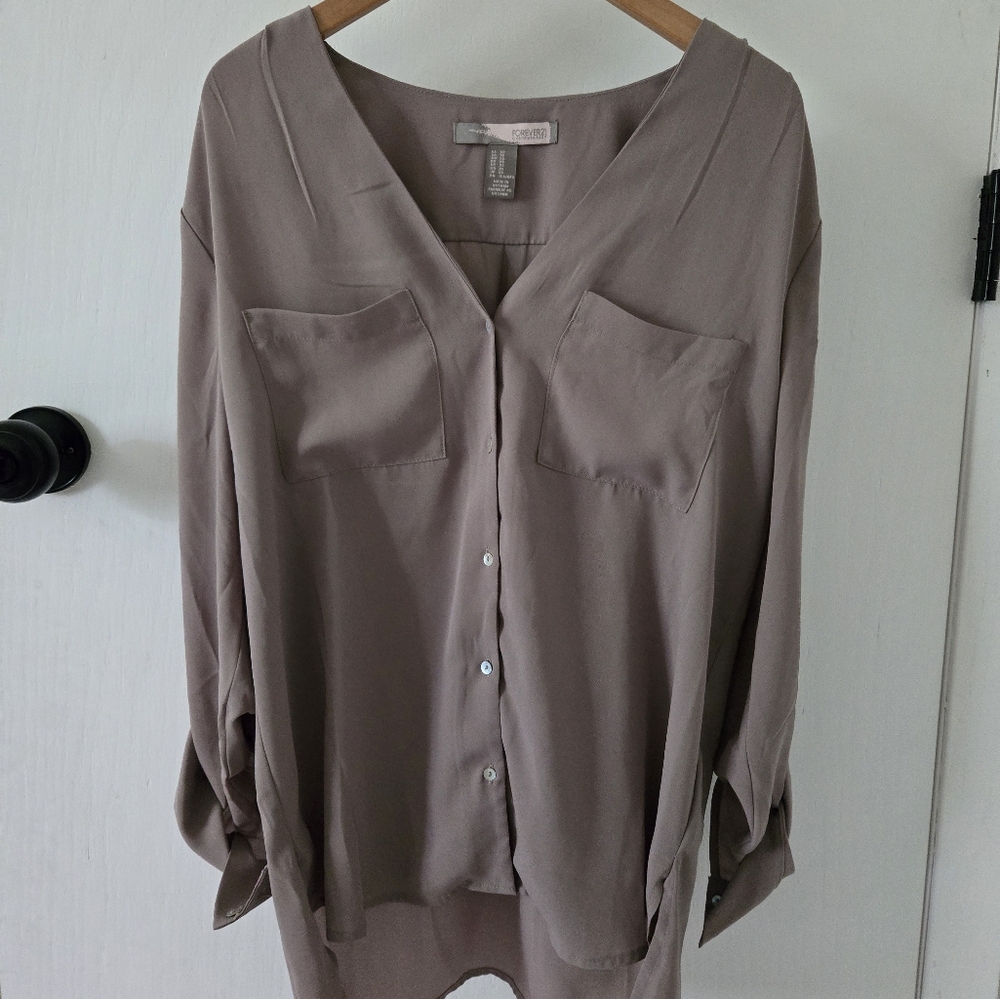 Forever 21 Brown Button Down Shirt with Notched Collar